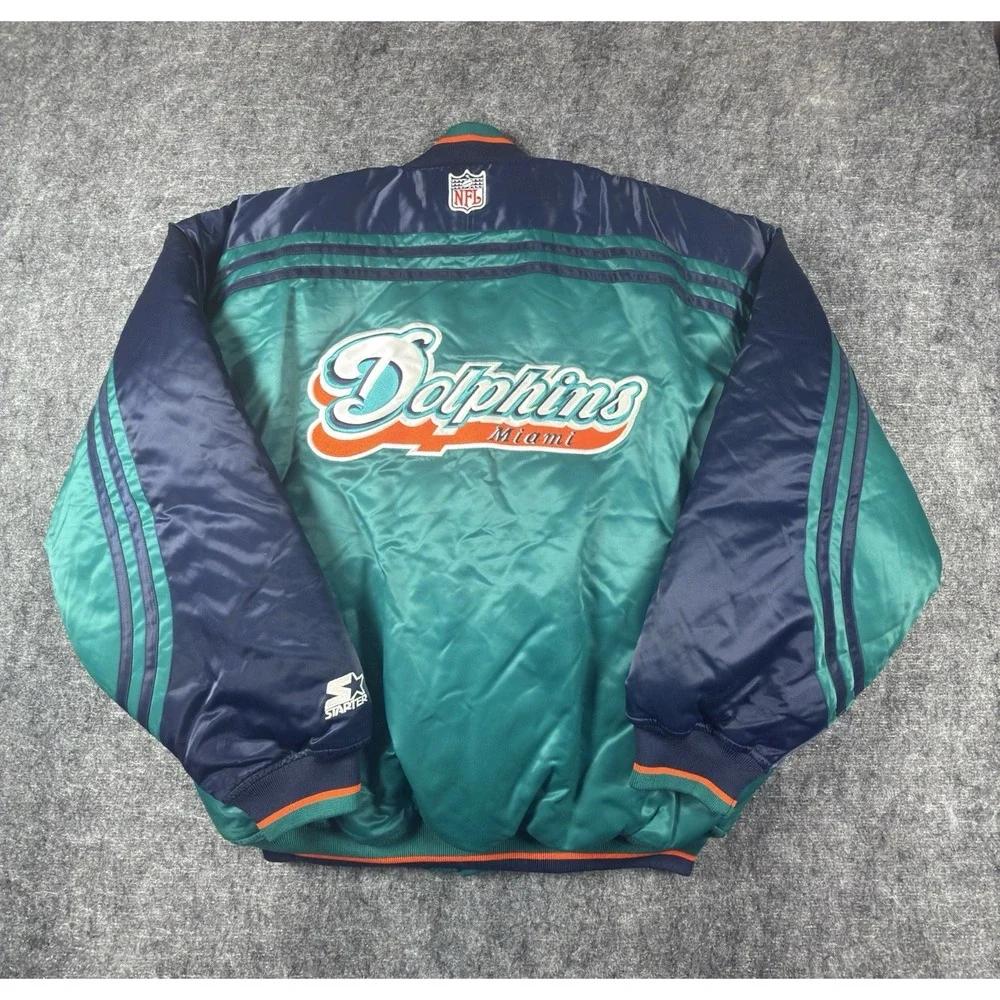 Vintage 90s Starter Pro Line Miami Dolphins NFL Puffer Jacket Mens XL Big Logo